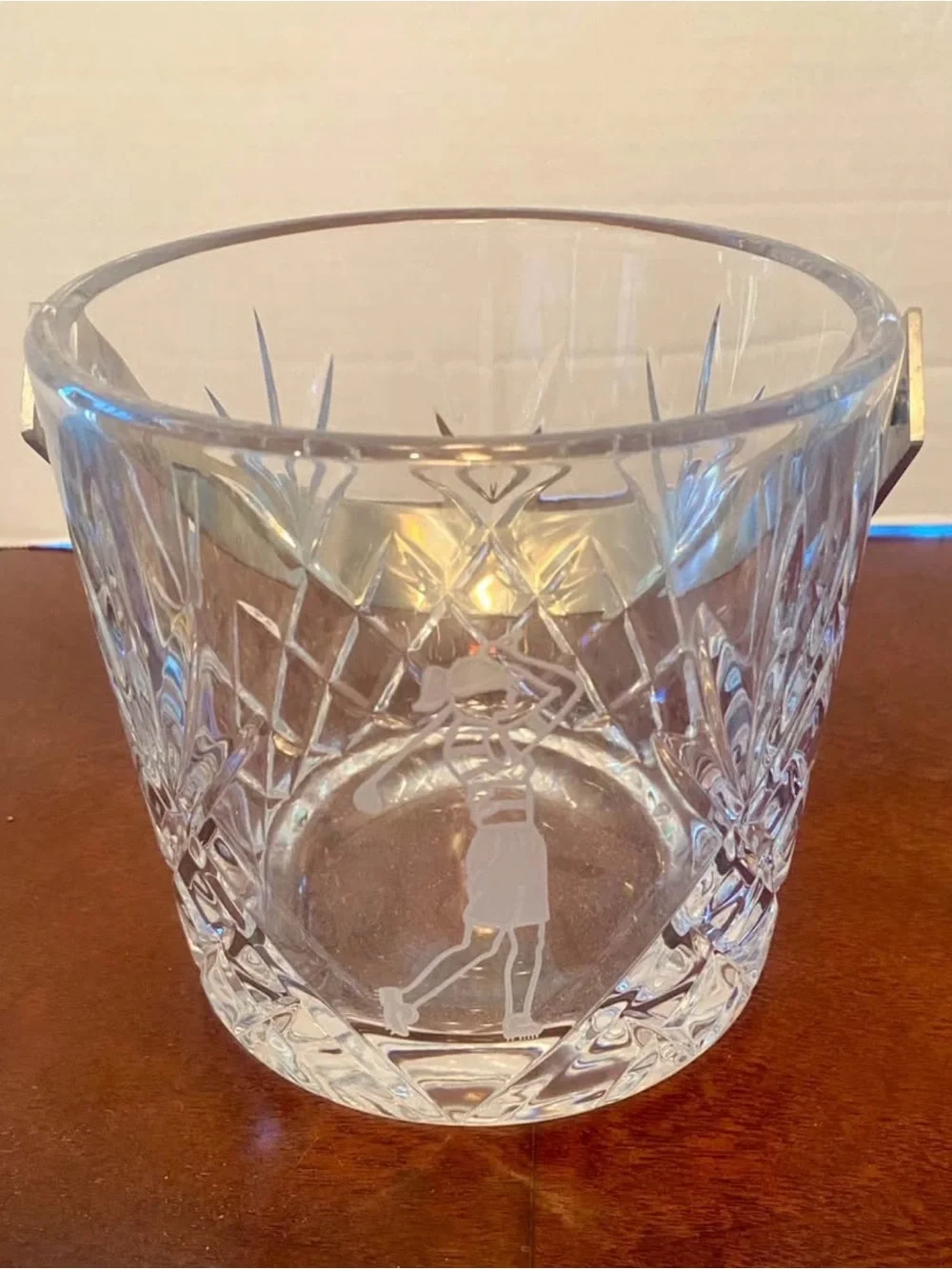 Crystal Cut Ice Bucket with Etched Golfer Design